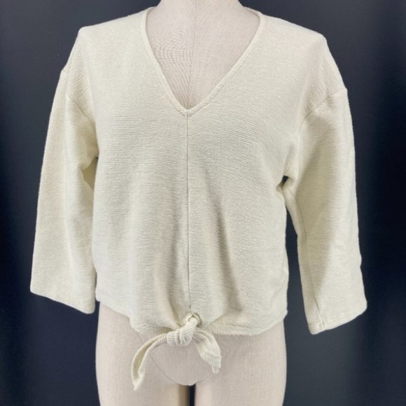 Madewell Textured & Thread - Top Long Sleeve Tie Front Ribbed Cream in Size S - Picture 1 of 7
